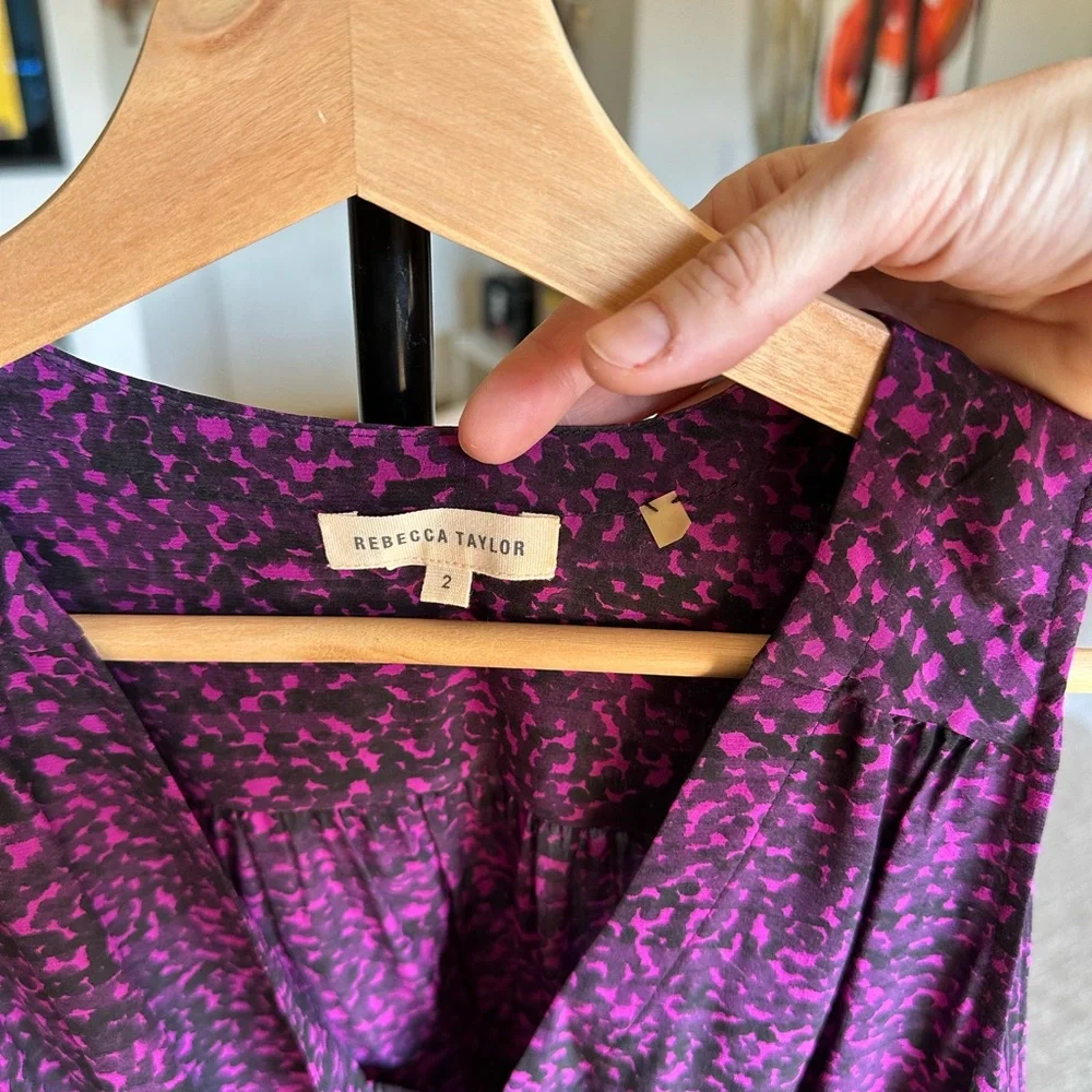 Rebecca Taylor Purple and Black Floral V-Neck Dress Size 2 - Picture 4 of 4